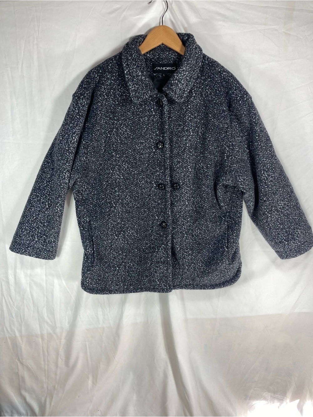 Sandro Women's black Bouclé Button-Front Pea Coat
